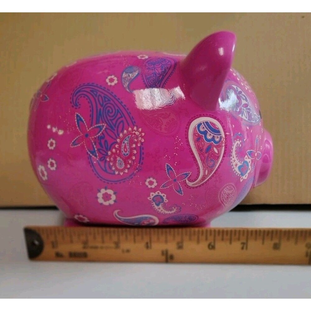 Vtg 2009 Large 8" Long Bright Pink Floral Ceramic Piggy Bank Target - Picture 8 of 9